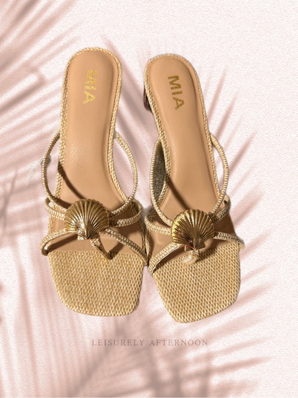 MIA Gold Shell-Embellished Tan Slide Mules